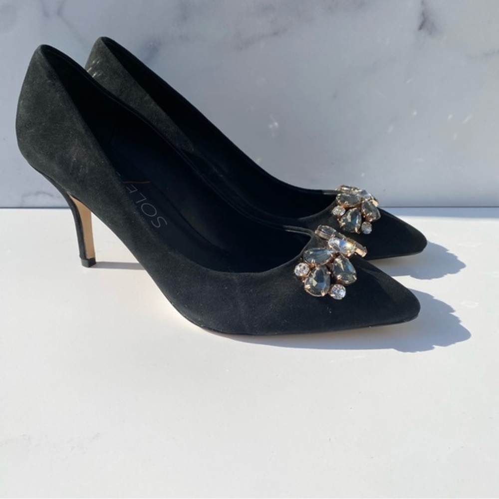 NWOT Sole Society Black suede diamanté embellished fancy sophisticated heels 9